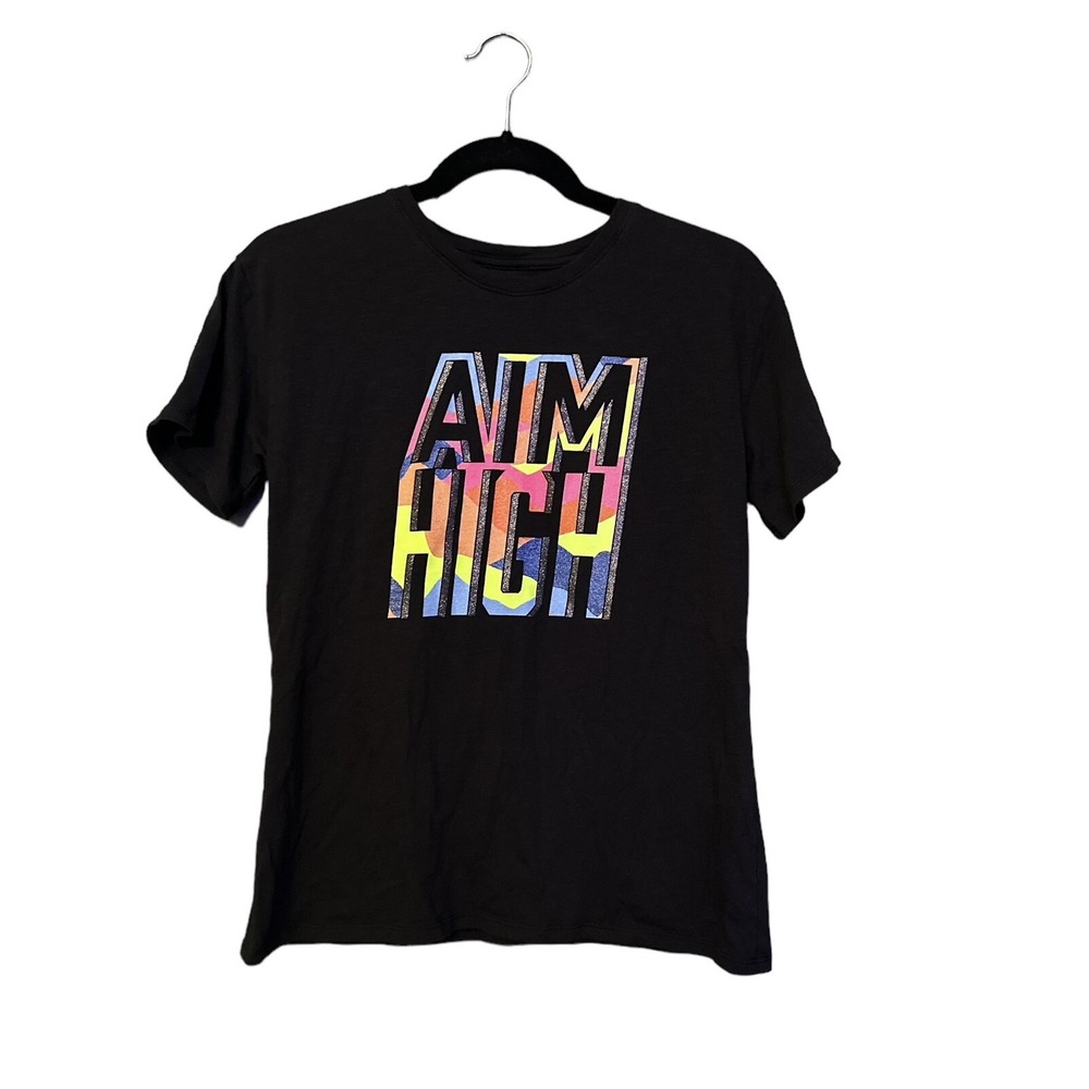 Girls XL 14/16 BRAND NEW ATHLETIC WORKS NEON GLITTERY AIM HIGH Short Sleeve TEE